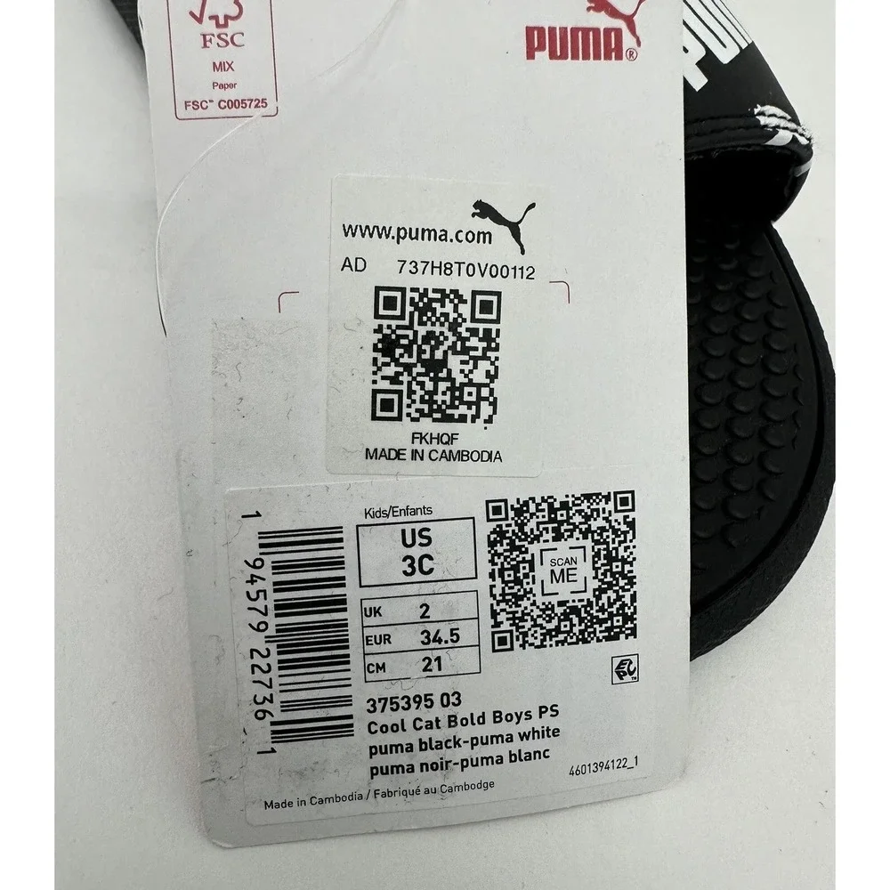PUMA Cool Cat Boys' Slide Sandal Black Size 3C New